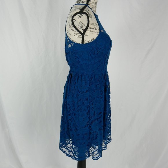 -HOLLISTER- Blue Lace Overlay Halter Dress Formal Evening Wedding - Picture 2 of 5